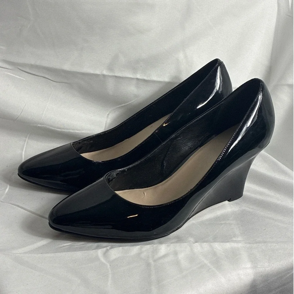 Cole Haan Grand.OS Black Patent Leather Wedge Pumps Shoes W00361‎ Womens 10B